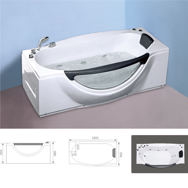 Glass acrylic massage bathtub MB-614